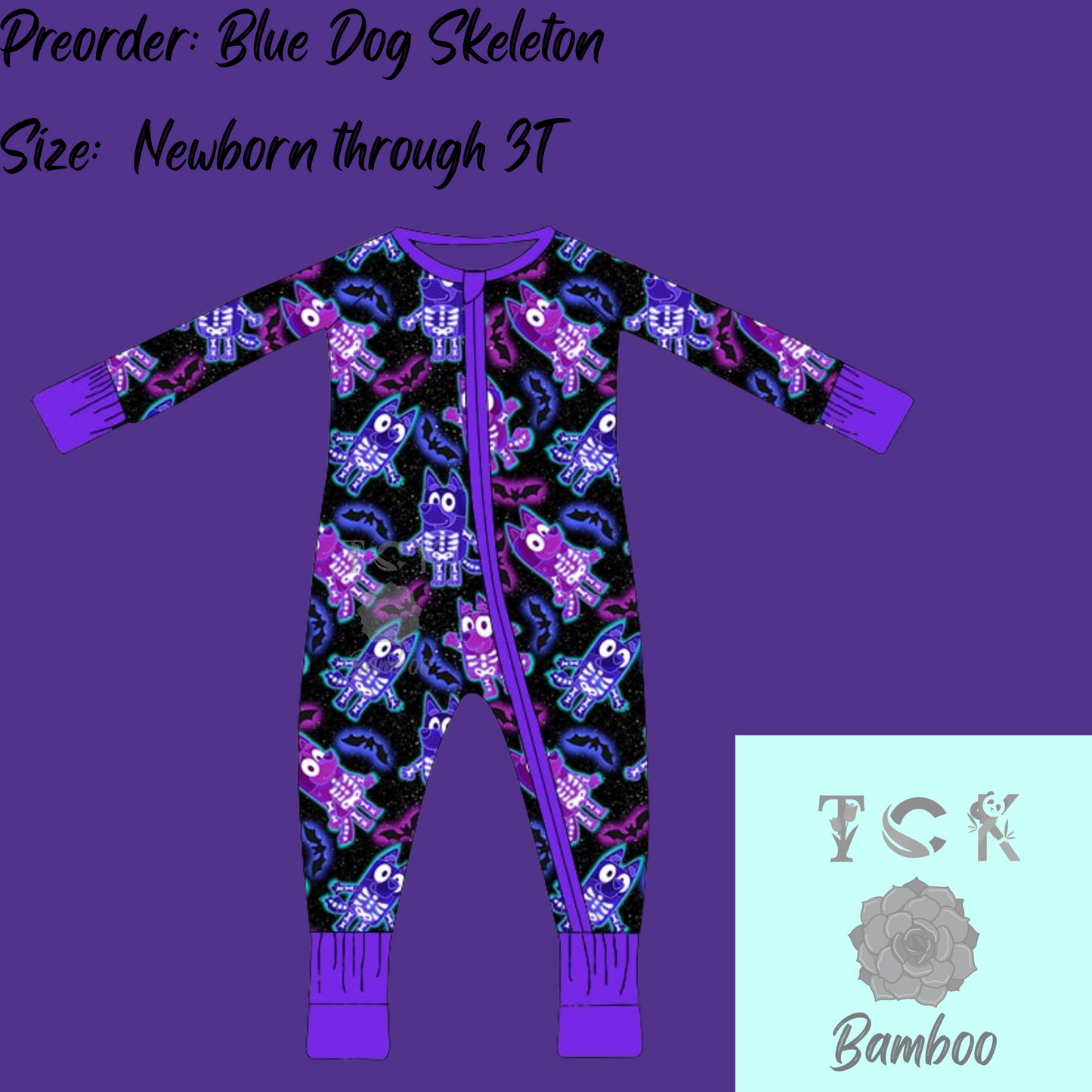 Preorder: Blue Dog Skeleton Zippy
